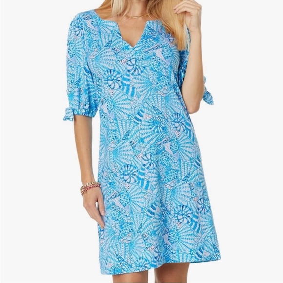 Lilly Pulitzer Dresses & Skirts - Lilly Pulitzer Easley Short Sleeve Dress Amalfi Blue By The Seashore size Large